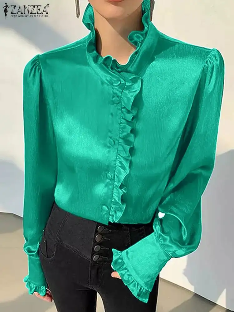 Oversized Women Satin Office Lady Party Tops Long Sleeve Blouse ZANZEA Casual Solid Button Up Ruffle Shirts Elegant Streetwears
Oversized Women Satin Office Lady Party Tops Long Sleeve Blouse ZANZEA Casual Solid Button Up Ruffle Shirts Elegant Streetwears