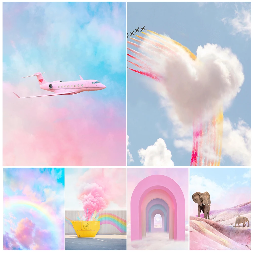 

Pink Cloud Heart Airplane Rainbow Nordic Poster Wall Art Canvas Painting Home Decor Wall Pictures For Living Room Unframed