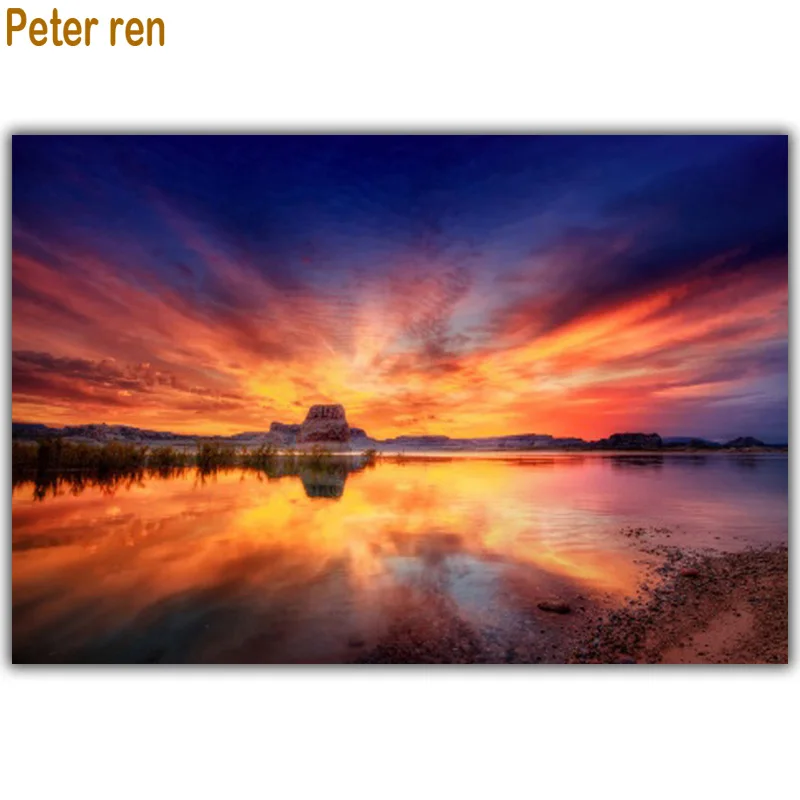 

Алмазная живопись Питер Рен "сделай сам", вышивка крестиком, закат, светящаяся 3d квадратная мозаика, Кристалл из смолы, блестящая Алмазная вышивка