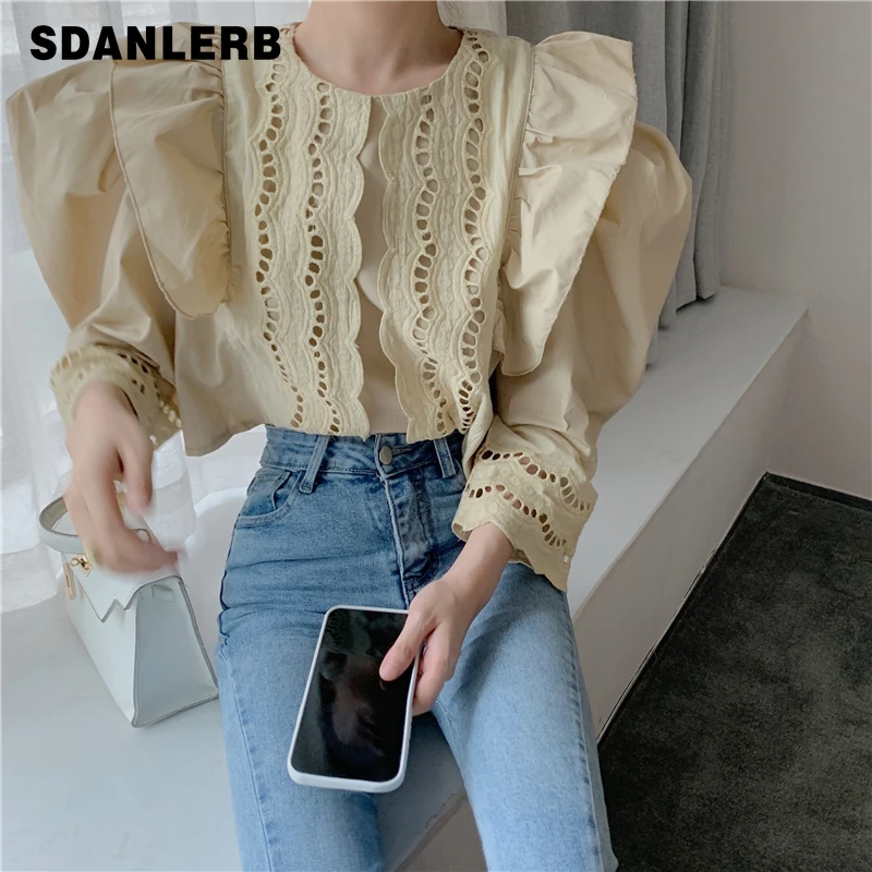 Long Sleeve Shirt for Women Summer Spring New Elegant Ruffle Puff Sleeve Hollow Out Anti-Aging Top Female Solid Color Blouse
Long Sleeve Shirt for Women Summer Spring New Elegant Ruffle Puff Sleeve Hollow Out Anti-Aging Top Female Solid Color Blouse