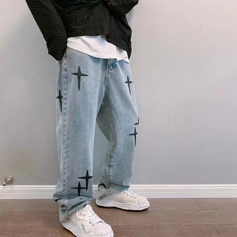 Vibe Style Cross Embroidery Retro Washed Men Baggy Jeans Trousers Hip Hop Distressed Vintage Denim Pants Pantalons Capris
Vibe Style Cross Embroidery Retro Washed Men Baggy Jeans Trousers Hip Hop Distressed Vintage Denim Pants Pantalons Capris