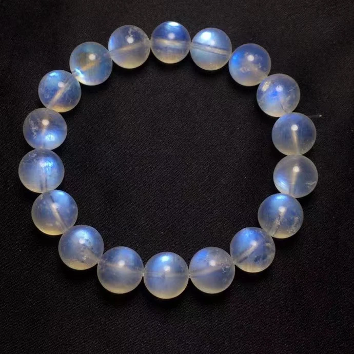 

Natural Blue Light Moonstone Big Bracelet Women Charm Stretch 11mm Moonstone Crystal Clear Round Beads Bracelet AAAAA