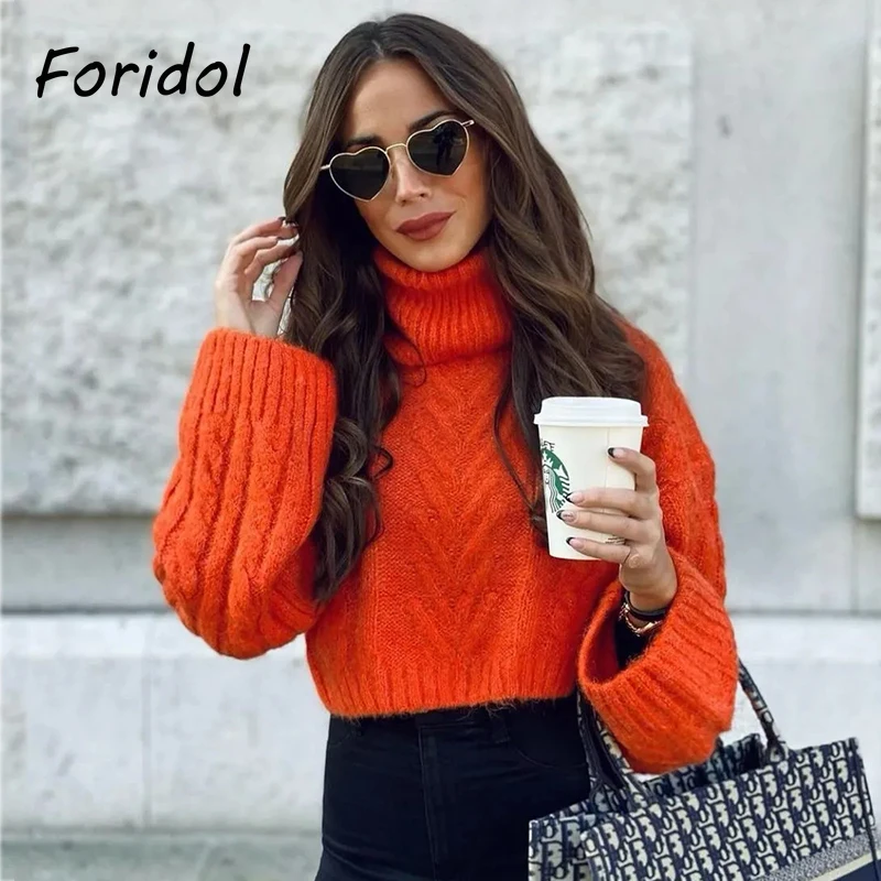 Foridol Twist Knitted Women Autumn Winter Turtleneck Cropped Sweater 2023 Chic Orange Casual Streetwear Pull Femme Jumper
Foridol Twist Knitted Women Autumn Winter Turtleneck Cropped Sweater 2023 Chic Orange Casual Streetwear Pull Femme Jumper
