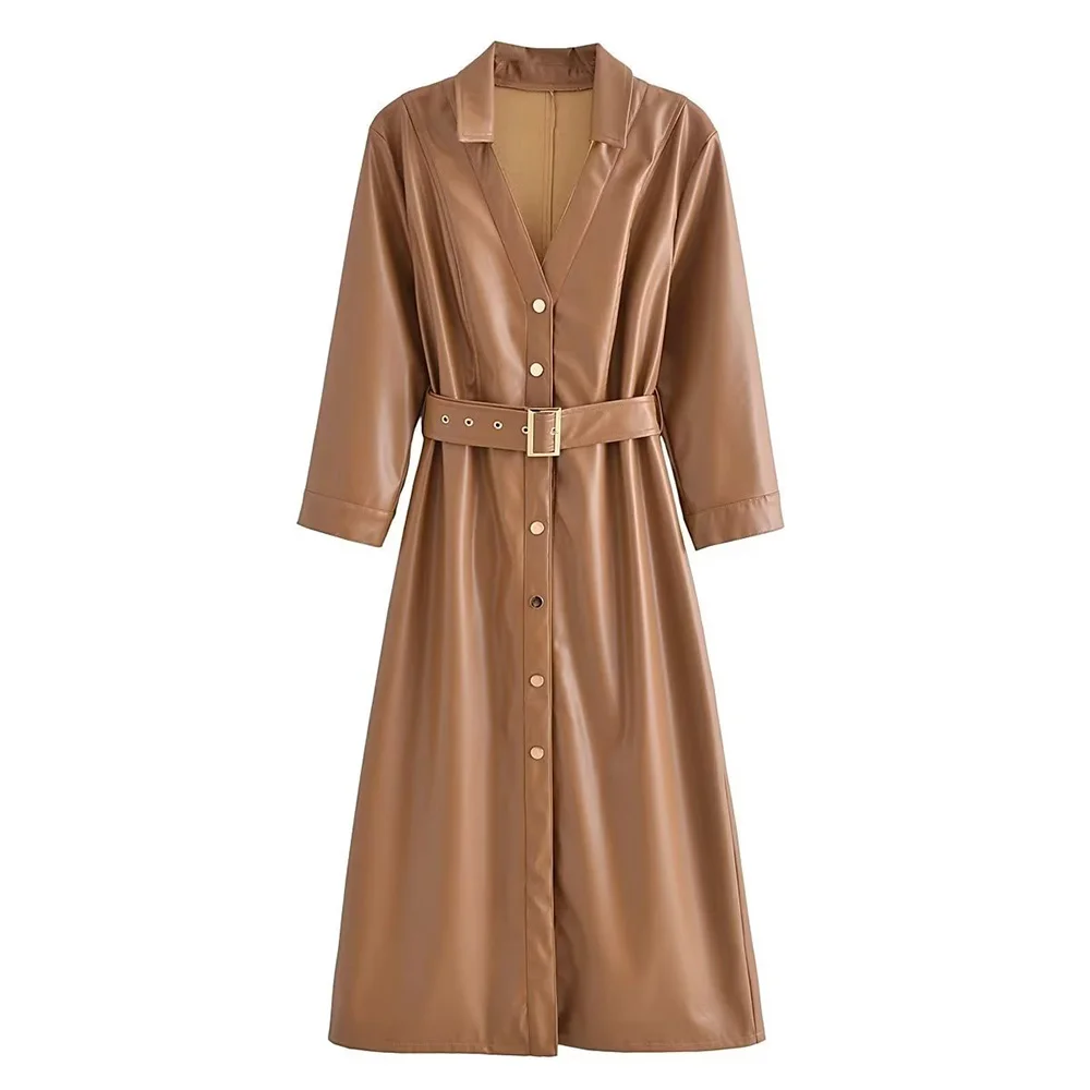 DiYiG Women 2022 New Fashion PU Leather Dress Temperamental Slim Single Breasted Long Party Dresses With Belt Mujer Streetwear
DiYiG Women 2022 New Fashion PU Leather Dress Temperamental Slim Single Breasted Long Party Dresses With Belt Mujer Streetwear