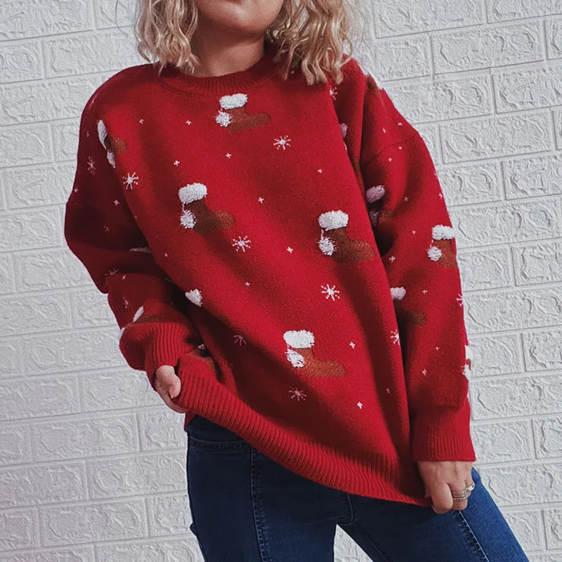 Women's Sweater Round Collar Knitted Tops Long Sleeve Christmas Socks Printed TopsLoose Fit Casual Streetwear Pullovers Autumn
Women's Sweater Round Collar Knitted Tops Long Sleeve Christmas Socks Printed TopsLoose Fit Casual Streetwear Pullovers Autumn