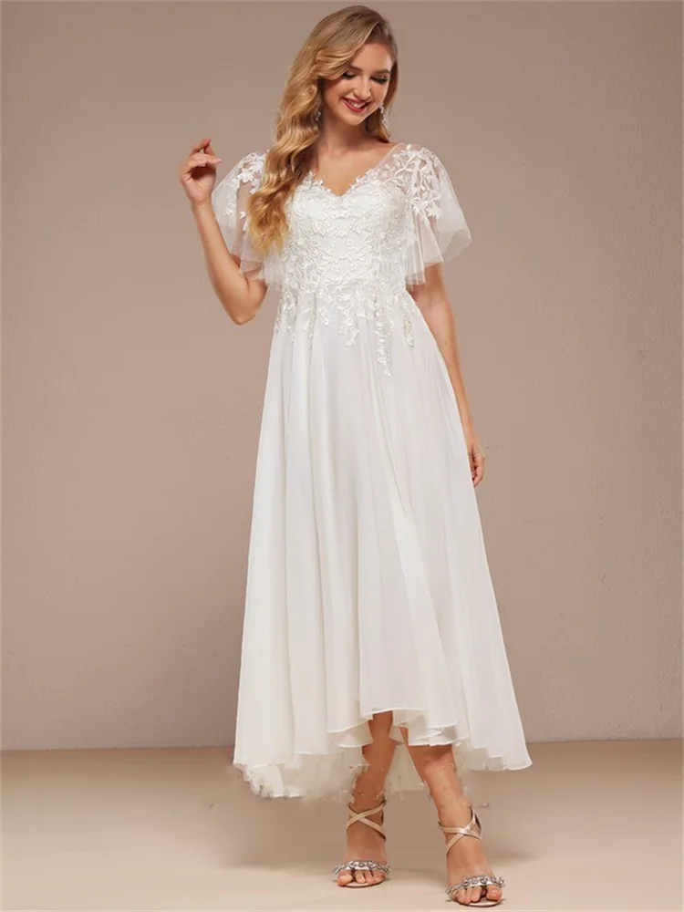 A-line V-Neck Asymmetrical Lace Tulle Wedding Dress With Ruffle With Beading Sequins Elegant Party Dresses For Women 2023
A-line V-Neck Asymmetrical Lace Tulle Wedding Dress With Ruffle With Beading Sequins Elegant Party Dresses For Women 2023