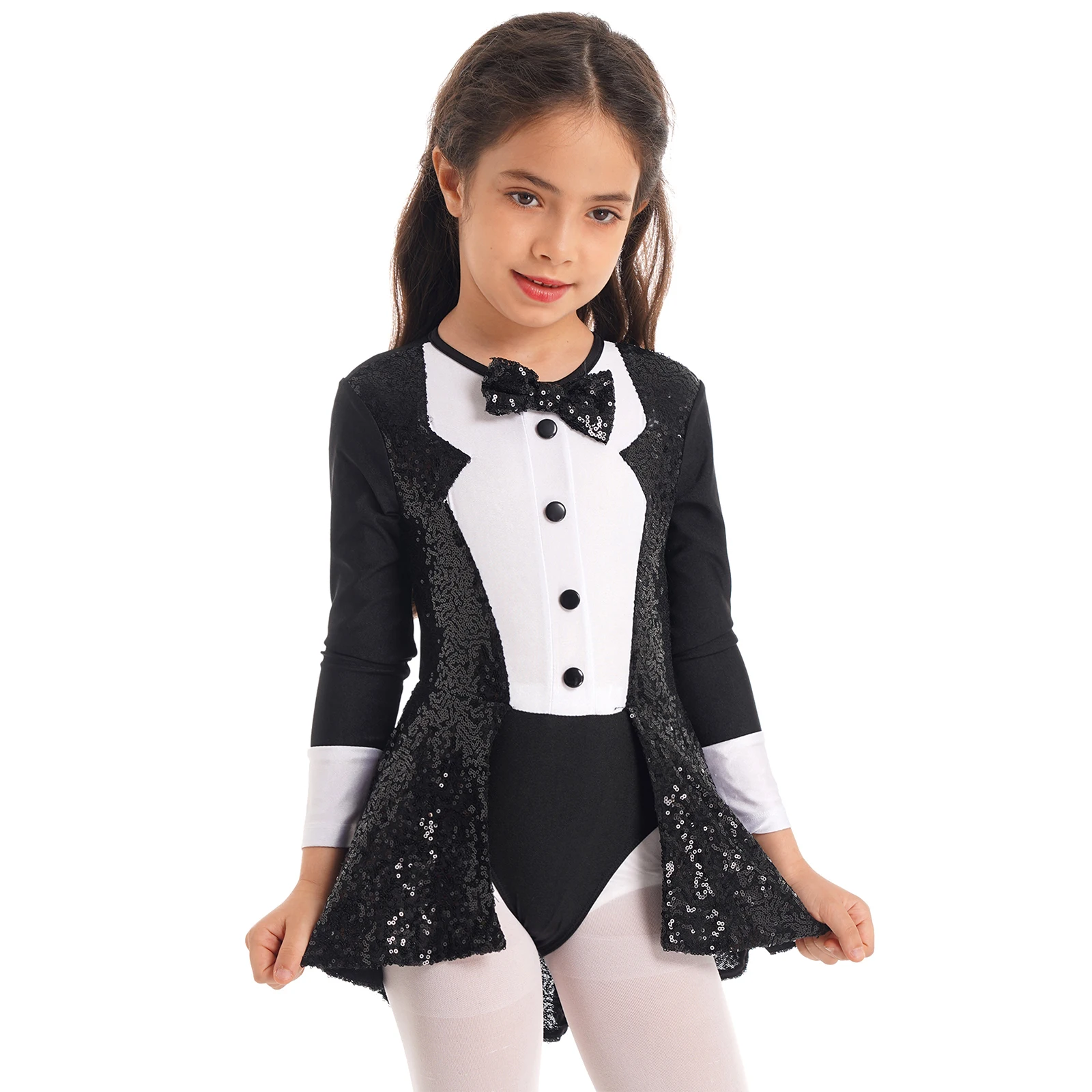 Kids Girls Long Sleeves Sequins Circus Ringmaster Costume Bow Tie Tuxedo Gymnastics Leotard Performance Cosplay Dress Up Dress
Kids Girls Long Sleeves Sequins Circus Ringmaster Costume Bow Tie Tuxedo Gymnastics Leotard Performance Cosplay Dress Up Dress