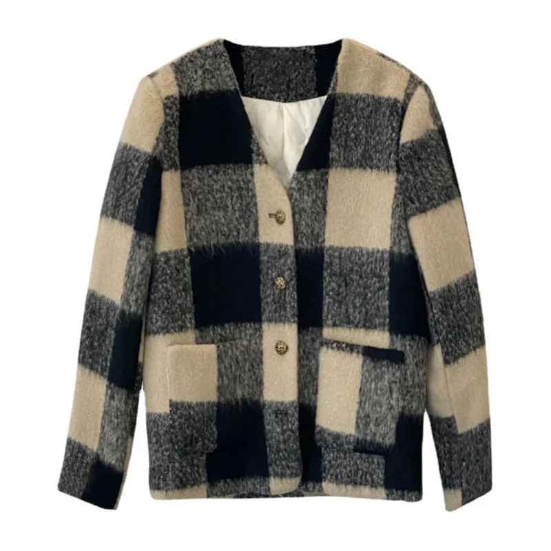 Winter Plaid Women Down Jackets V-neck Single Breasted Pocket Loose Thicken Warm White Duck Down Liner Coats
Winter Plaid Women Down Jackets V-neck Single Breasted Pocket Loose Thicken Warm White Duck Down Liner Coats