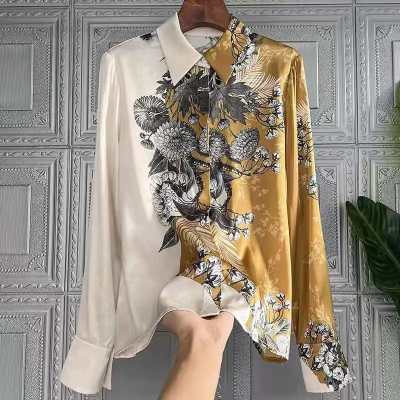 Imitation Silk Shirt Women Printed Mulberry Silk Lapel Long Sleeve Women Shirts Korean Fashion Camisas Mujer
Imitation Silk Shirt Women Printed Mulberry Silk Lapel Long Sleeve Women Shirts Korean Fashion Camisas Mujer