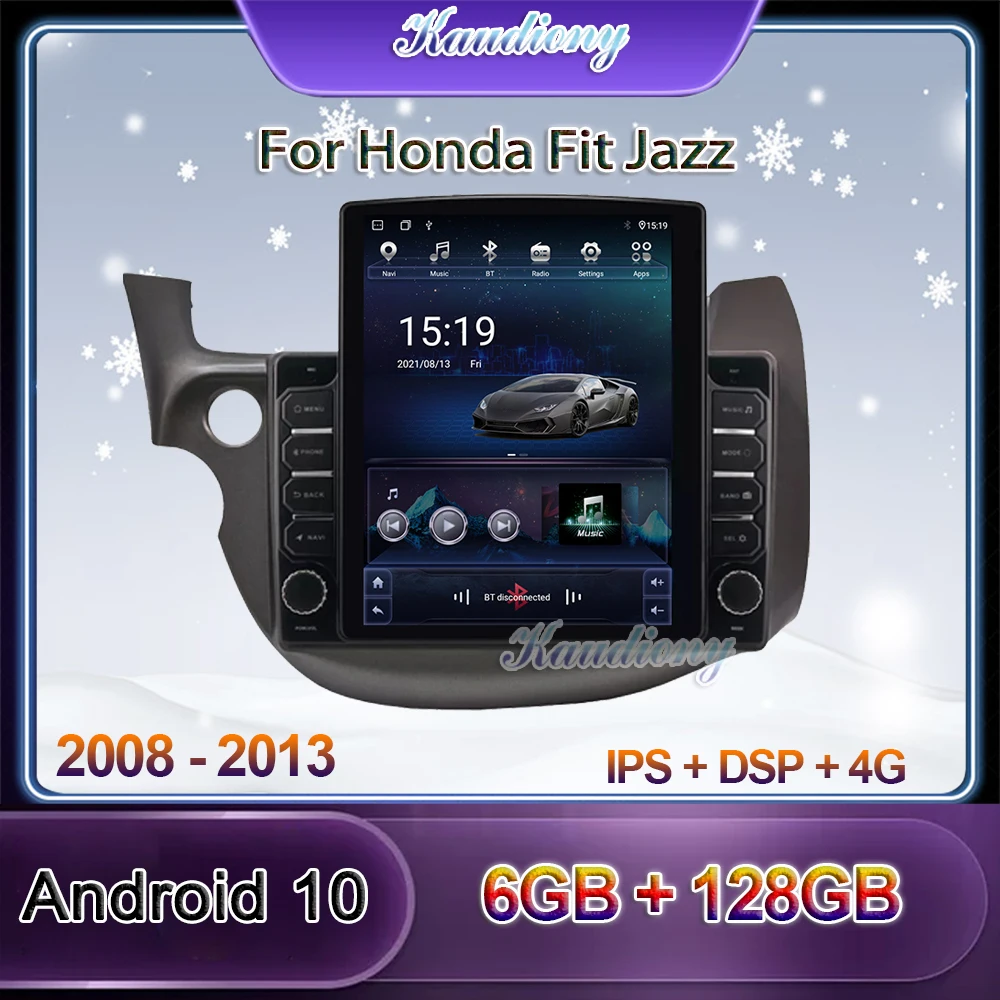 

Автомагнитола Kaudiony в стиле Tesla на Android 10 для Honda Fit Jazz автомобильный DVD мультимедийный плеер стерео 4G Автомобильный GPS-навигатор 2007-2013
