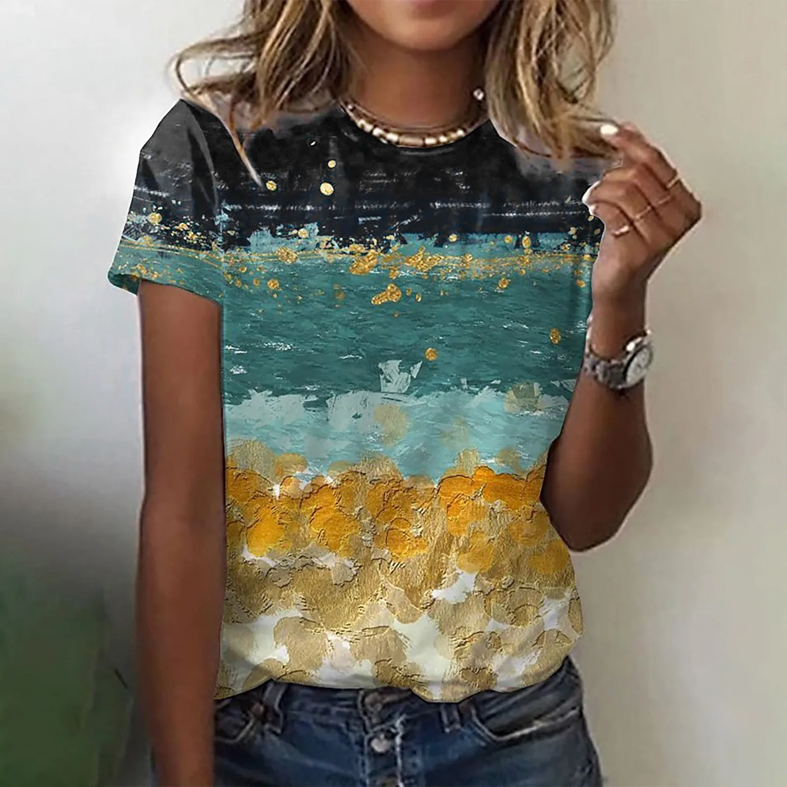 Женская Повседневная летняя майка с круглым вырезом и длинным рукавом 
Женская Повседневная летняя майка с круглым вырезом и длинным рукавом