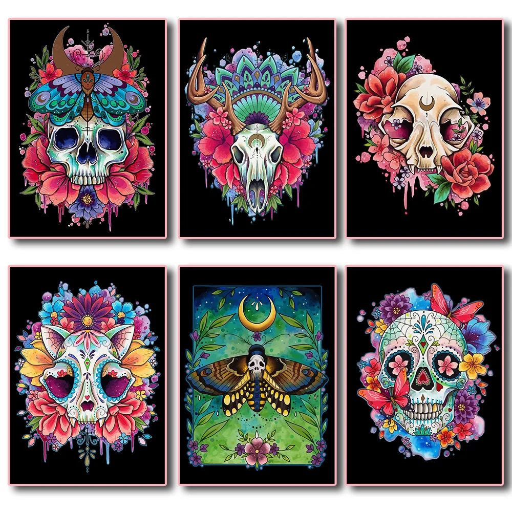 

DIY Oil Painting By Numbers Flower SKULLS Skeleton Animals CAT bear Home Decor Wall Picture Canvas Cuadros Pintura Por Numeros