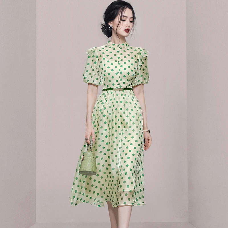 Polka Dot Print Long Party Dress Women Summer Korean Fashion Elegant Ruffle Organza A Line OL Work Shirt Dress Female Vestidos
Polka Dot Print Long Party Dress Women Summer Korean Fashion Elegant Ruffle Organza A Line OL Work Shirt Dress Female Vestidos