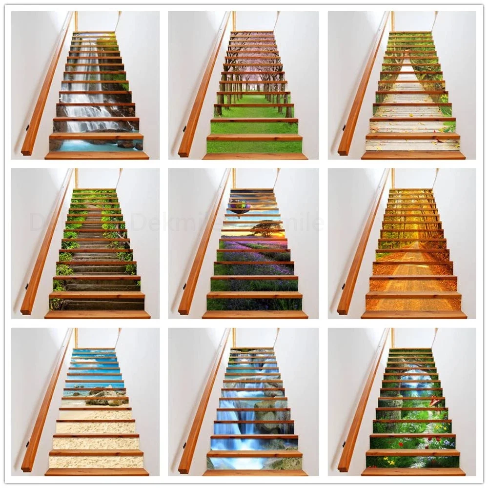 

6pcs/13pcs Stairway Decal Stickers for Stair Decoration Natural Scenery Removable Adhesive Staircase Escalera Living Room Decor