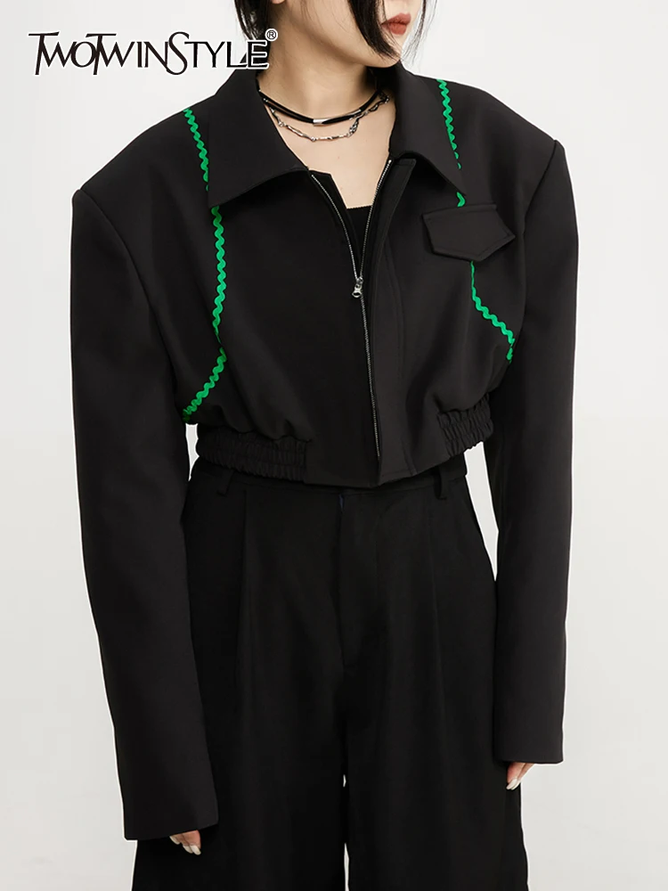 TWOTWINSTYLE Patchwork Zipper Blazers For Women Polo Neck Long Sleeves High Waist Short Blazer Female Fashion Clothing 2023 New
TWOTWINSTYLE Patchwork Zipper Blazers For Women Polo Neck Long Sleeves High Waist Short Blazer Female Fashion Clothing 2023 New