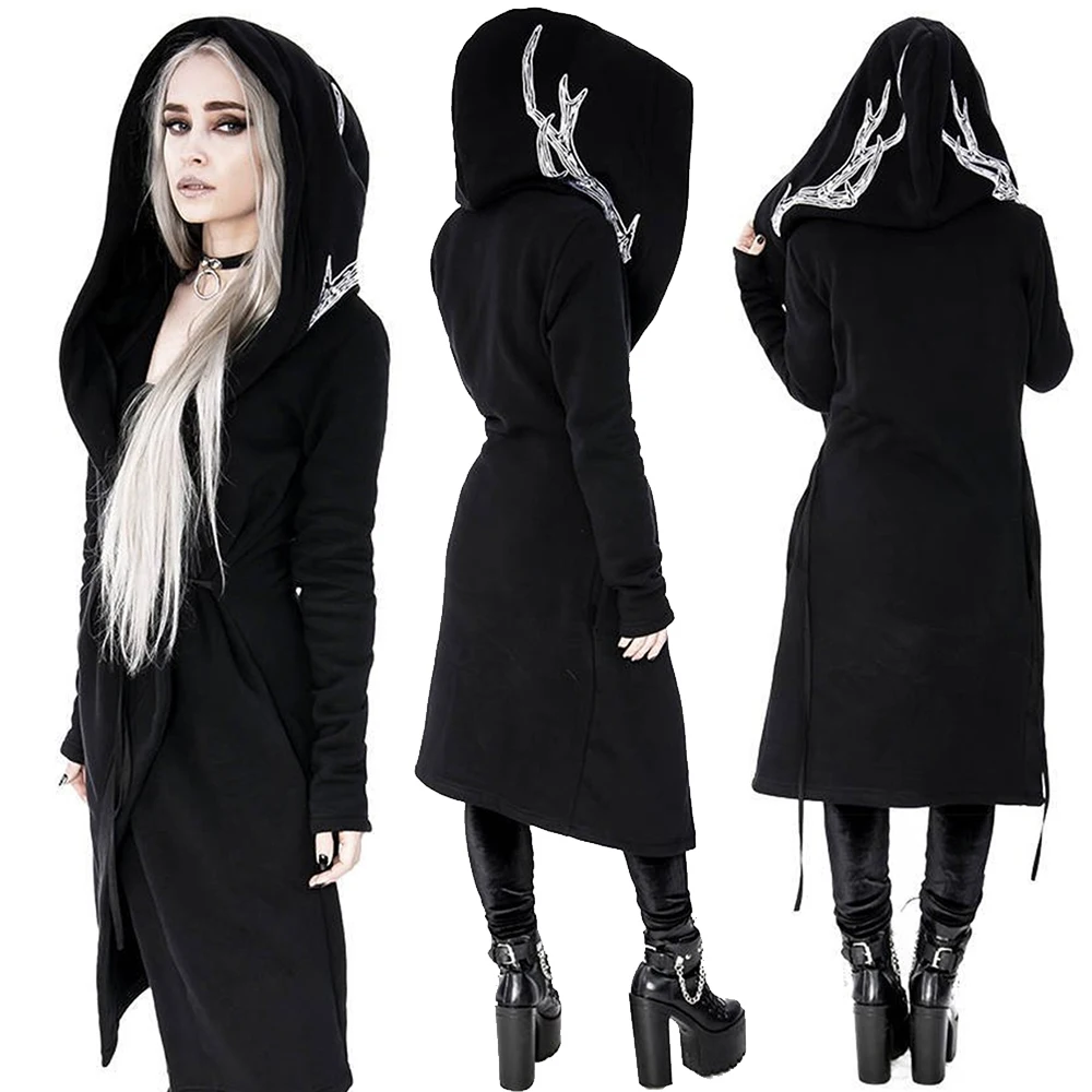 Helisopus Gothic Punk Black Print Long Hooded Cardigan Sweater Women's Casual Loose Jacket Coat Vintage Autumn Winter Sportshirt
Helisopus Gothic Punk Black Print Long Hooded Cardigan Sweater Women's Casual Loose Jacket Coat Vintage Autumn Winter Sportshirt