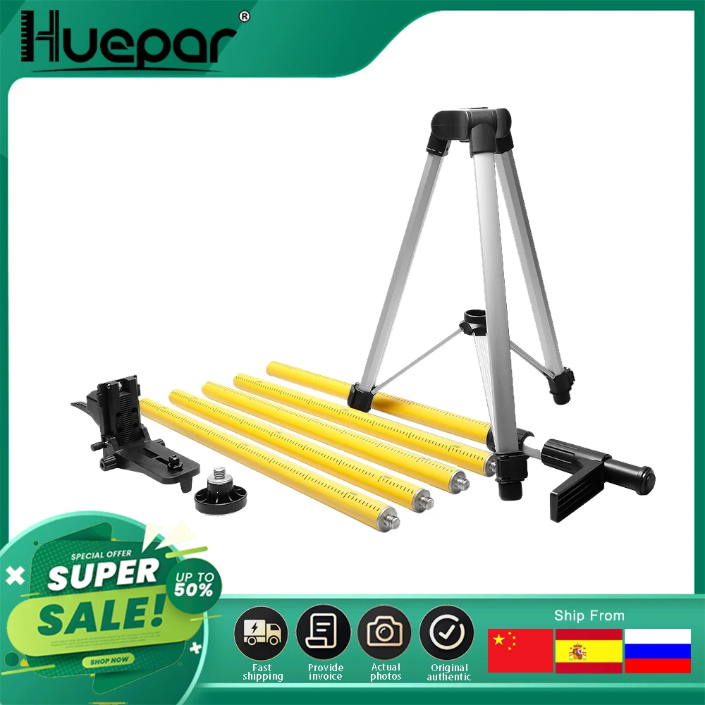 

Huepar 12 Ft./3.7m Laser Tripod Telescoping Pole with 1/4-Inch by 20-Inch Laser Mount for Rotary Included LP36 & 5/8"-11 Adapter