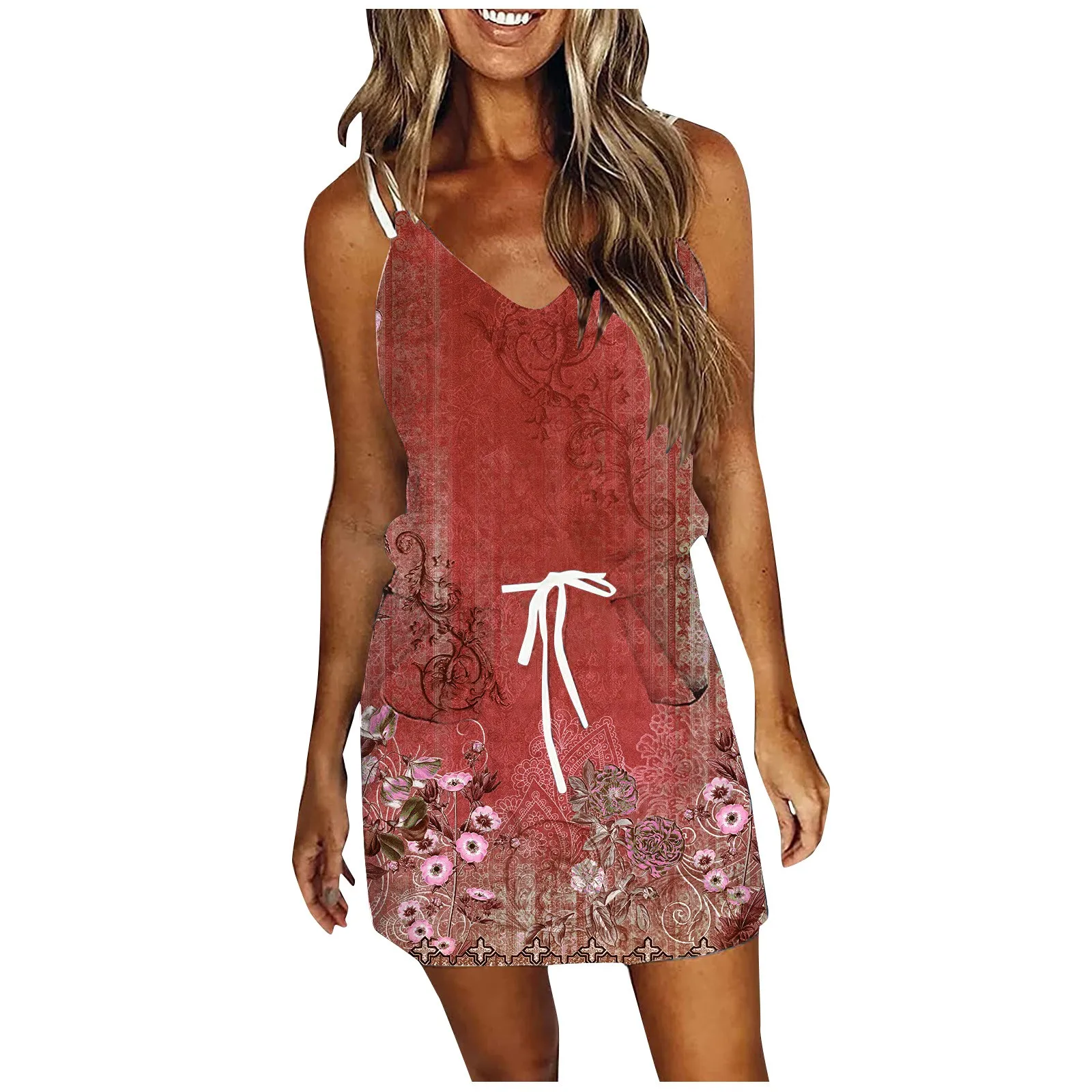 Women's Summer Sexy V-neck Sleeveless Fringe Printed Strapless Dress Beach Sun Dress With Pockets Cheap Dresses With Free Shippi
Women's Summer Sexy V-neck Sleeveless Fringe Printed Strapless Dress Beach Sun Dress With Pockets Cheap Dresses With Free Shippi