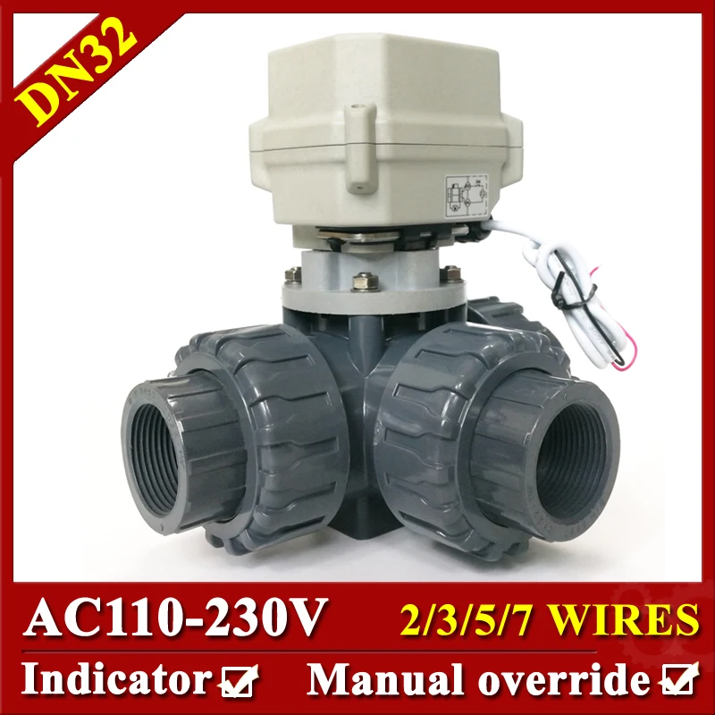 

DN32 UPVC 3 Way Ture Union Electric Valve 1-1/4" Electric Automated Valve BSP NPT thread for Water Treatment