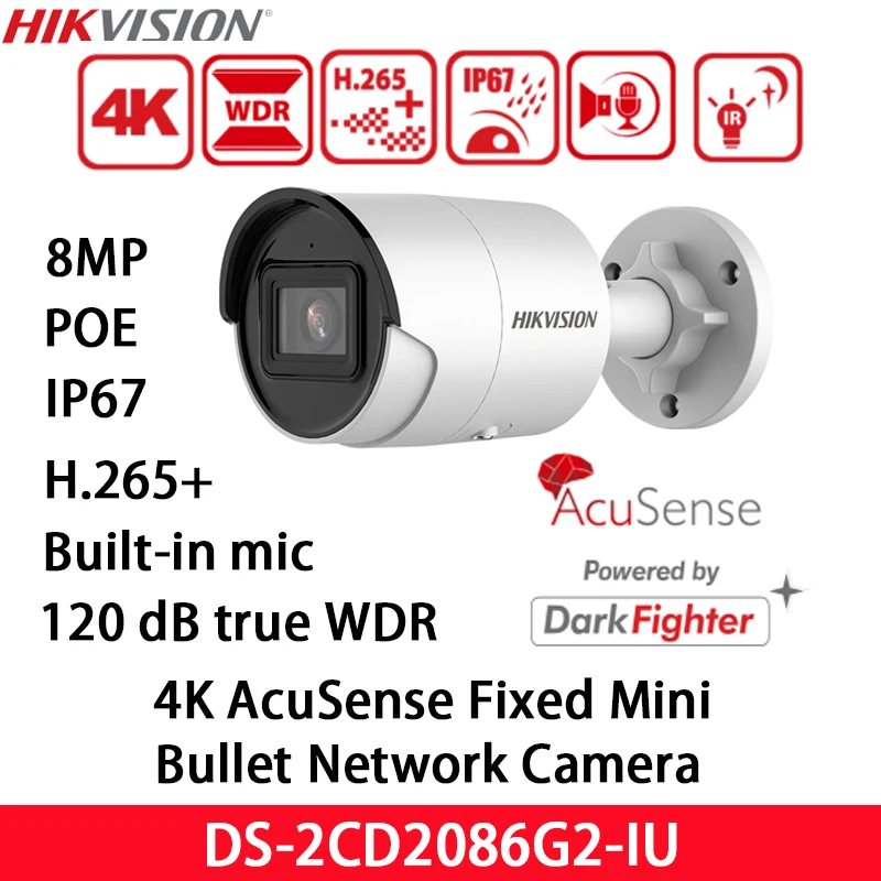 Hikvision 8MP 4K AcuSense POE IP Camera DS-2CD2086G2-IU H.265+ IP67 Built-in mic Outdoor Waterproof IP Camera English Version
Hikvision 8MP 4K AcuSense POE IP Camera DS-2CD2086G2-IU H.265+ IP67 Built-in mic Outdoor Waterproof IP Camera English Version