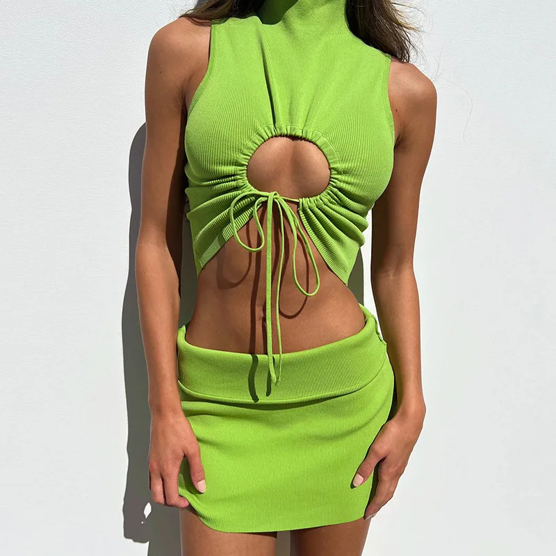2022 Women's Fashion Hollowed-out Stitching Lacing Sexy Midriff-wrap Hip Skirt Casual Suit High Street Shirring Sleeveless
2022 Women's Fashion Hollowed-out Stitching Lacing Sexy Midriff-wrap Hip Skirt Casual Suit High Street Shirring Sleeveless