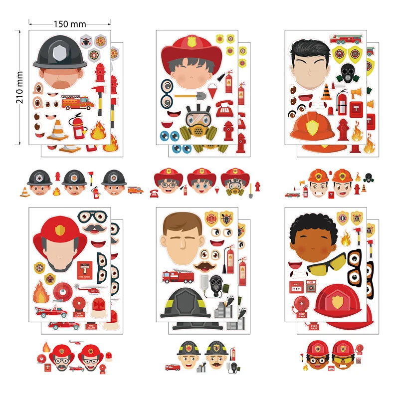 6/12Sheet DIY Firefighter Sticker Kids Puzzle Games Party Supplies School Reward Make Fireman Face Sticker Educational Craft Toy
6/12Sheet DIY Firefighter Sticker Kids Puzzle Games Party Supplies School Reward Make Fireman Face Sticker Educational Craft Toy