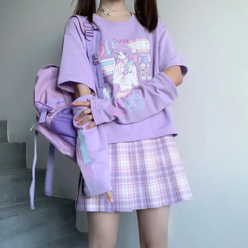 Fernan аниме футболка с длинным рукавом Лето Топы 2000s Kawaii коротким и принтом в виде