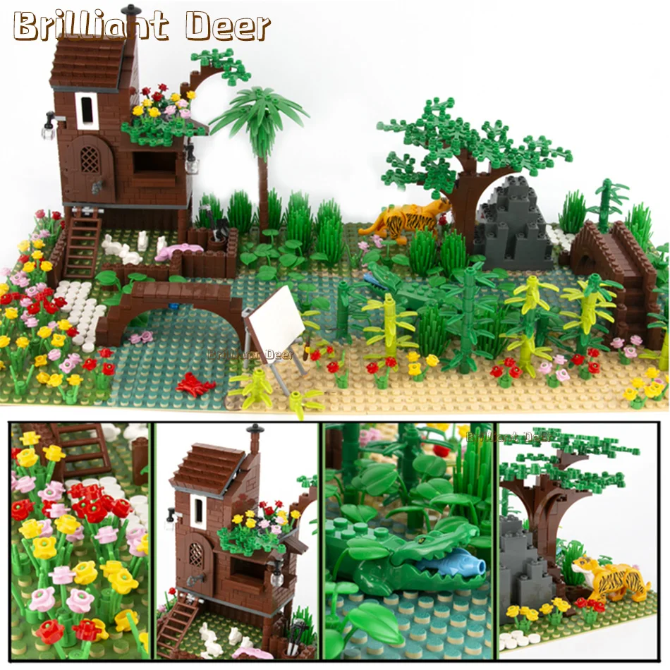 

DIY Cottage in the Forest Bricks Model MOC City Nature Animals Series Plants Trees Bush Classic Building Blocks Kids Toys Gift