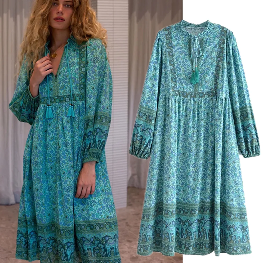 Maxdutti Long Sleeve Loose Cotton Midi Dress Women French Style Bohemian Vintage Floral Print Dress
Maxdutti Long Sleeve Loose Cotton Midi Dress Women French Style Bohemian Vintage Floral Print Dress