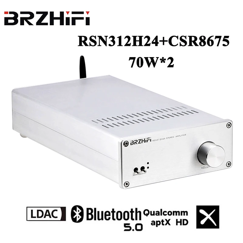 

BRZHIFI New Pioneer RSN312H24 + CSR8675 Bluetooth-compatible 5.0 Mini HIFI ATP-X 70WX2 Power Amplifier Classic Silver Stereo Amp