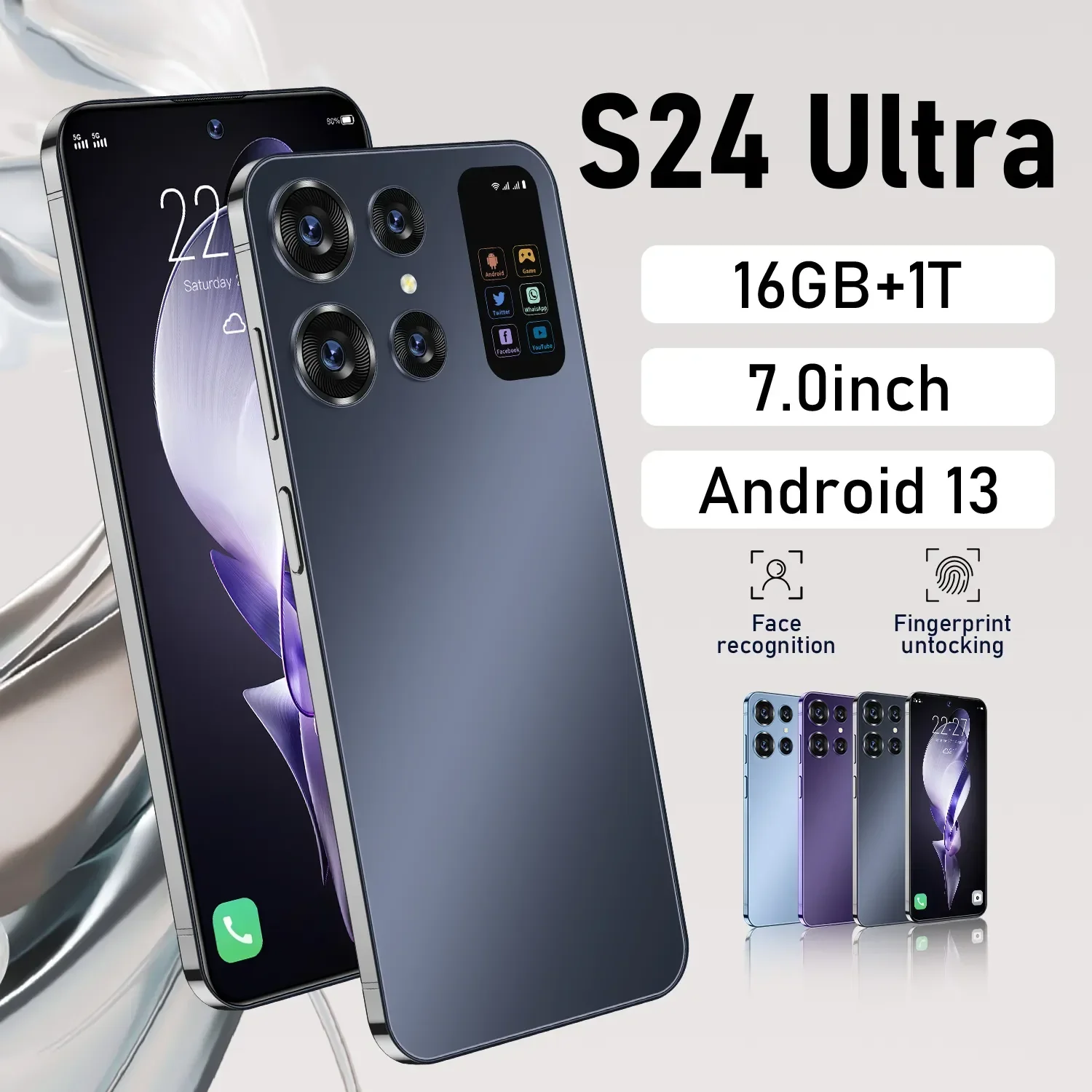 

16G+1T Global S24 Ultra 7.0HD Screen Smart Phone 7000Mah Android13 Celulare Dual Sim Face Unlocked NFC 5G Original Mobile Phone