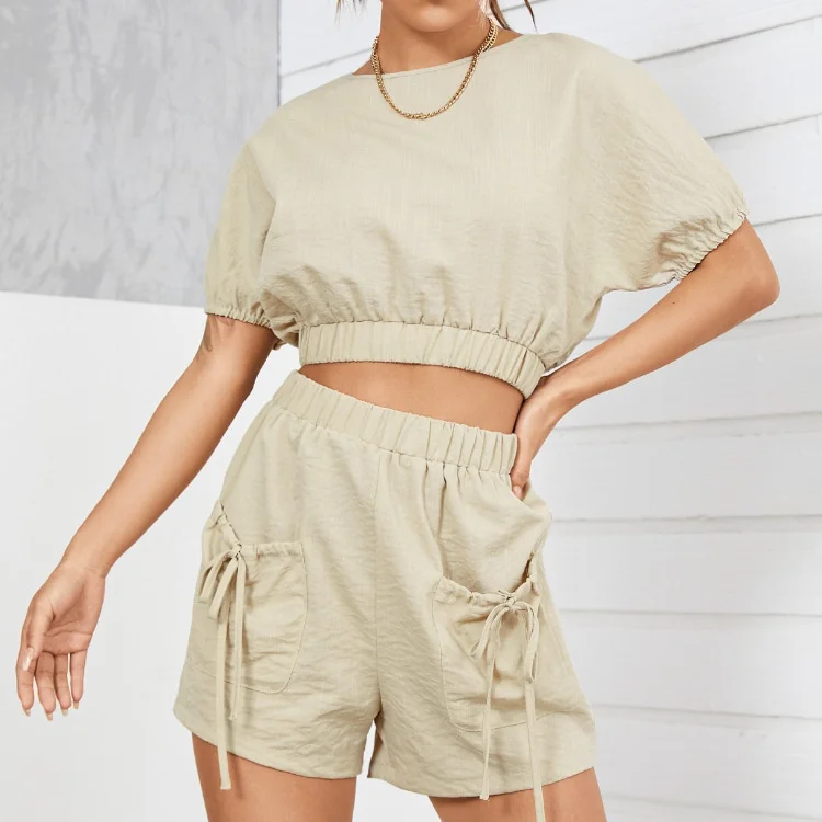 New Summer Cool Female Two Piece Set Cotton Hemp Women's Casual Backless Design Knotted Top And Shorts Set Solid Color Suit
New Summer Cool Female Two Piece Set Cotton Hemp Women's Casual Backless Design Knotted Top And Shorts Set Solid Color Suit