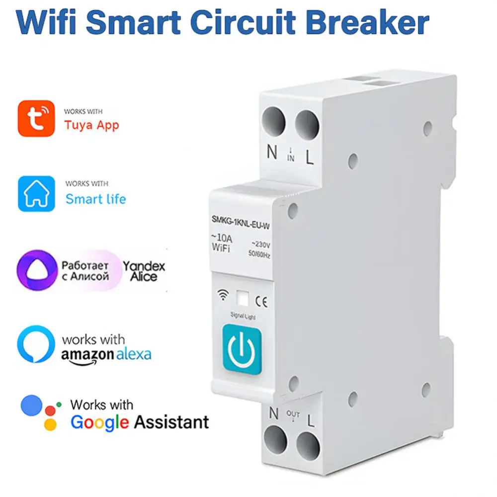 

Умный автоматический выключатель Tuya Wi-Fi ZigBee с измерением 1P 63А, на DIN-рейке, работает с приложением Smart Life и Alexa Google Home Яндекс Алисы