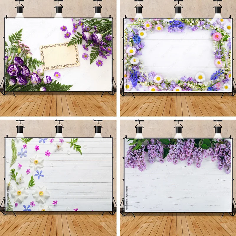 

Sheng Yong Bao Vinyl Custom Photography Backdrop Simulated Flowers and Wooden Board Photography Studio Background WYY-09