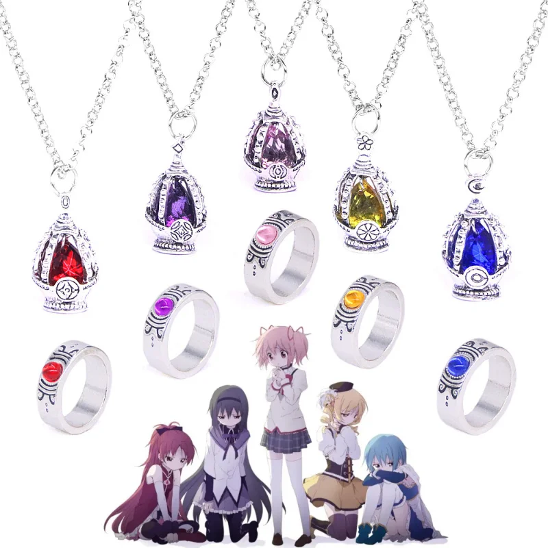 

Anime Puella Magi Madoka Magica Cosplay Soul Gem Necklace Crystal Pendant Ring Lovers Jewelry Set Accessoies Prop