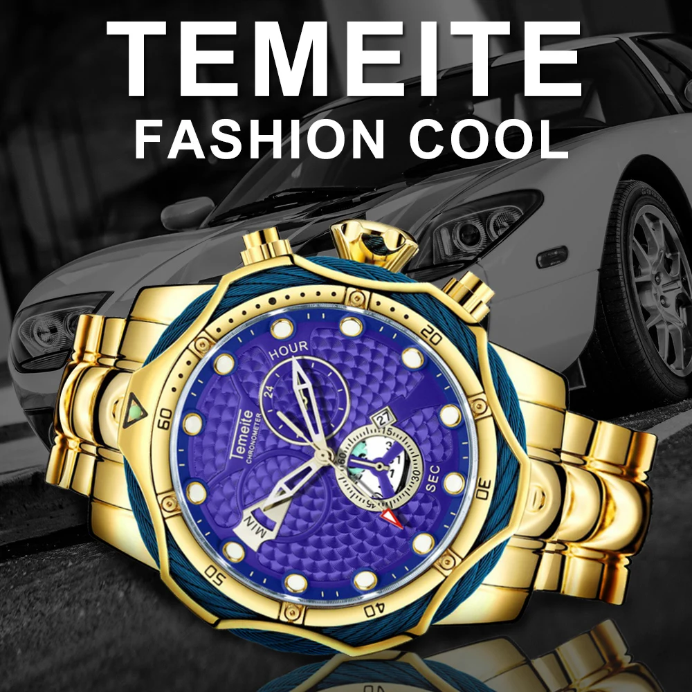 Часы TEMEITE Мужские кварцевые в стиле милитари модные брендовые роскошные