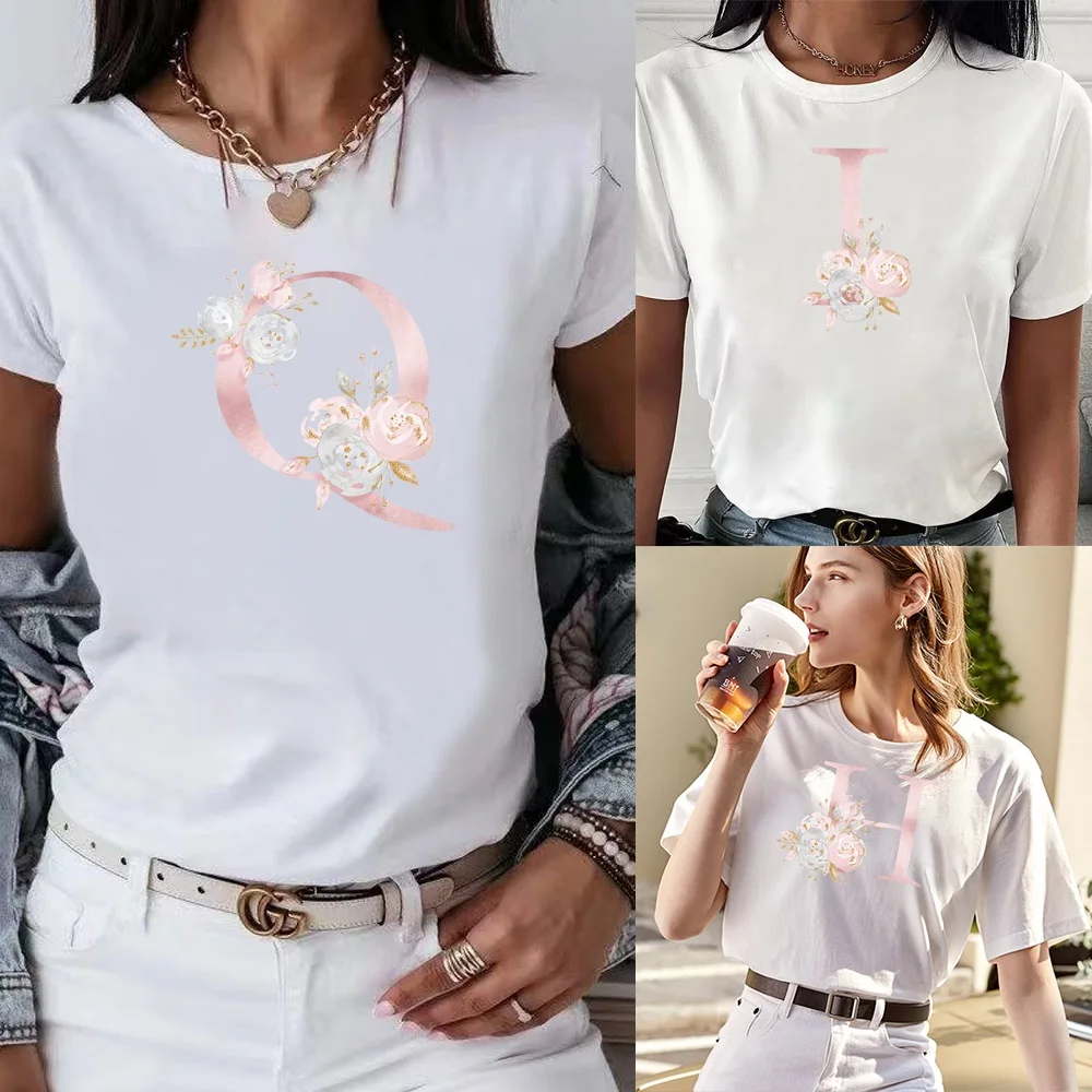 Fashion Clothes Pink Flower Letter A B C D Printed Women O-neck Casual Loose T-Shirt Harajuku Summer Short Sleeve T-Shirts Tops
Fashion Clothes Pink Flower Letter A B C D Printed Women O-neck Casual Loose T-Shirt Harajuku Summer Short Sleeve T-Shirts Tops