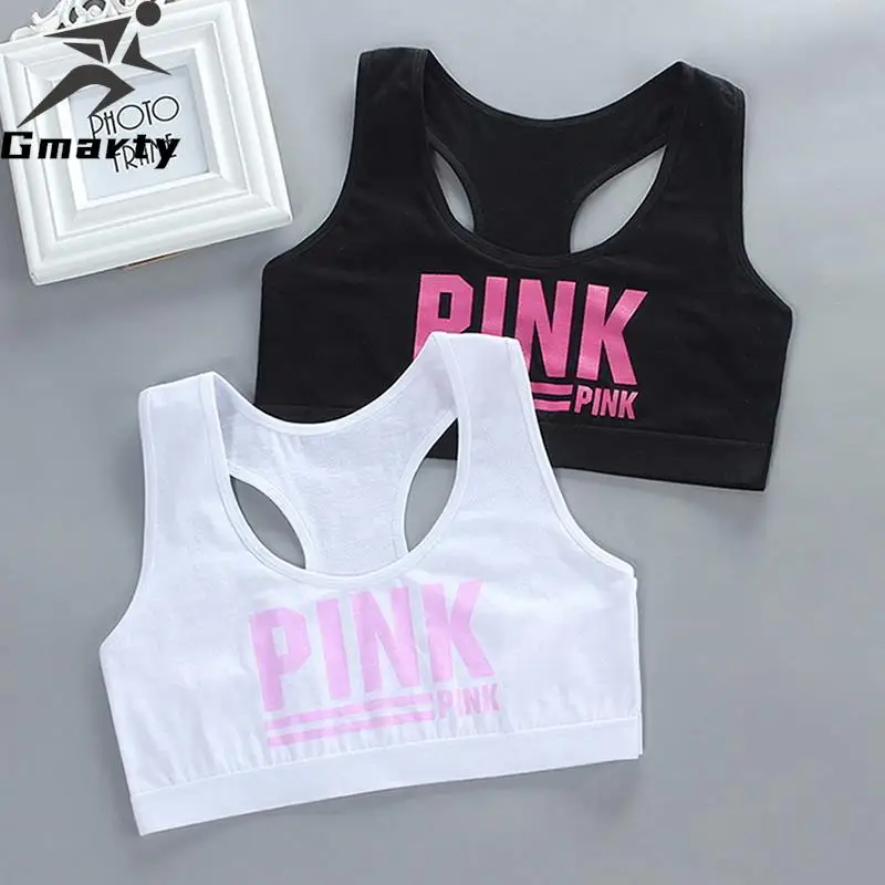 Teen Bra Girl Vest Cotton Spandex With Pink Letter Solid Color Girl's Sport Underwear Letter Racerback Training Black 
Teen Bra Girl Vest Cotton Spandex With Pink Letter Solid Color Girl's Sport Underwear Letter Racerback Training Black