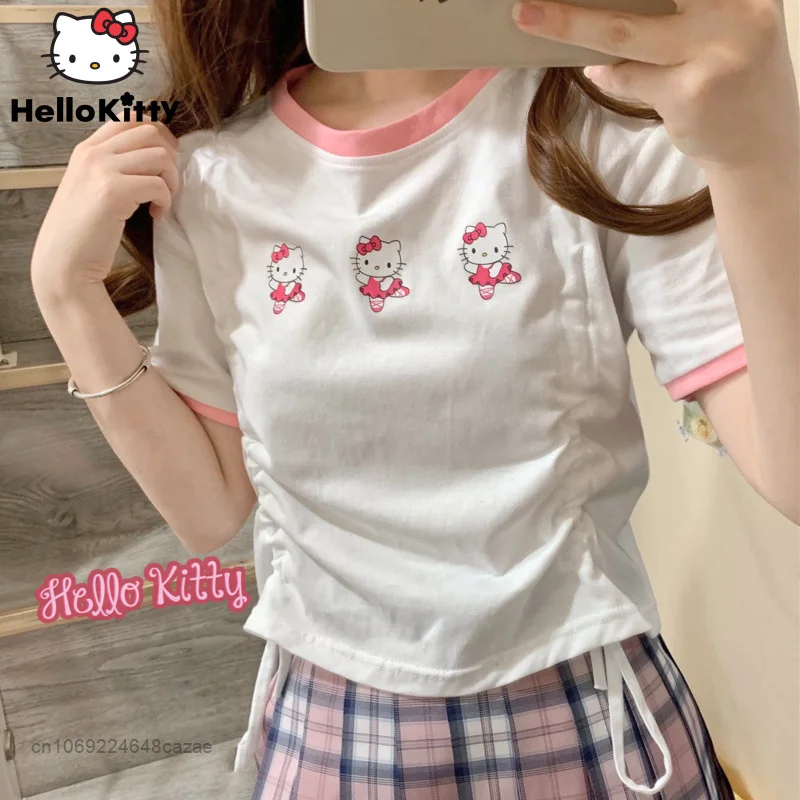 Sanrio дизайн Hellokitty короткий рукав хлопок новый милый и милый летний топ со шнуровкой Kawaii футболка подарок для девушки
Sanrio дизайн Hellokitty короткий рукав хлопок новый милый и милый летний топ со шнуровкой Kawaii футболка подарок для девушки
