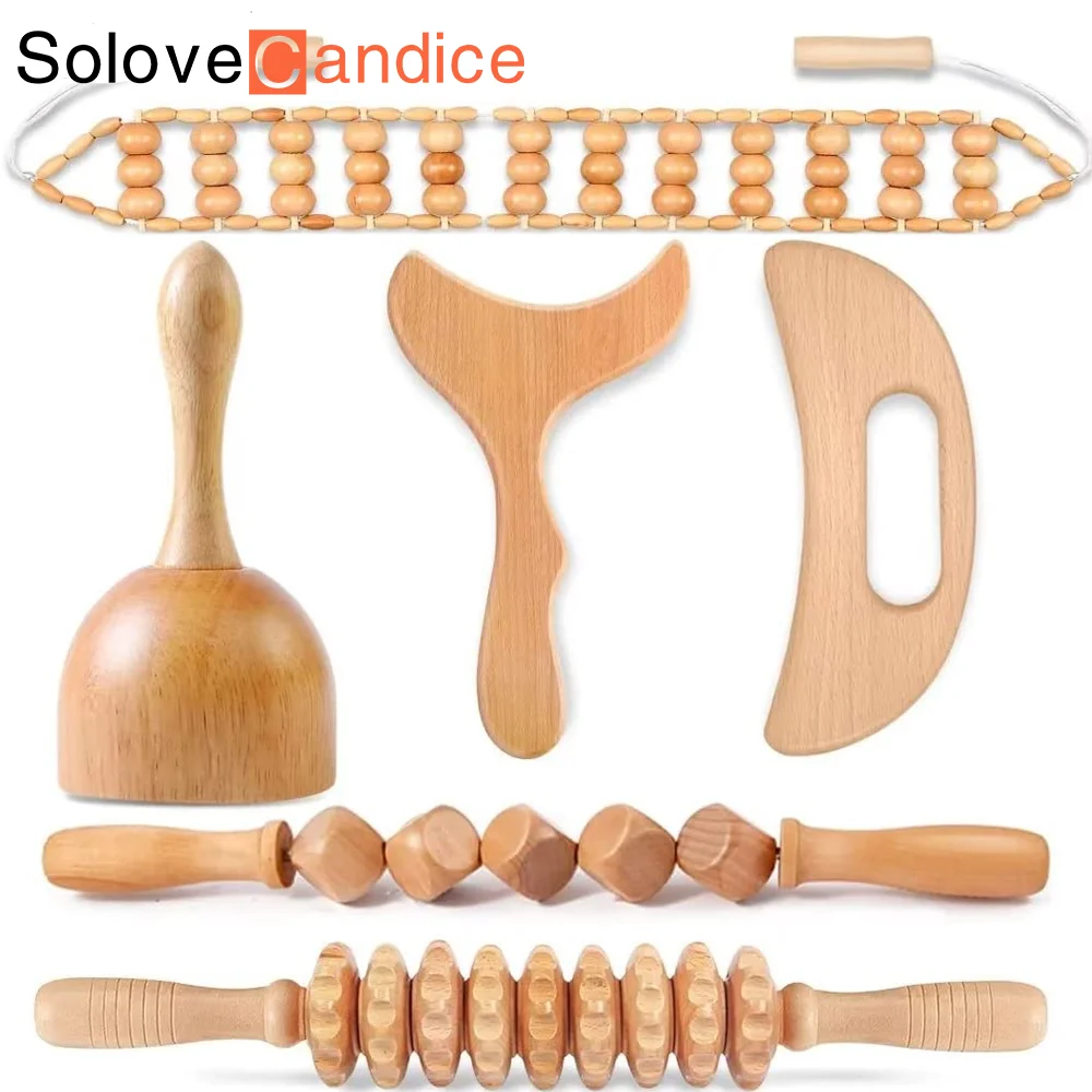 

Массажные инструменты для лечения древесины, 6 в 1, деревянный инструмент для лимфатического дренажа, профессиональный набор для лечебной терапии против целлюлитной боли в мышцах