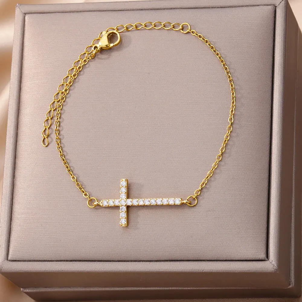 Shiny Crystal Cross Bracelet For Women Fashion Gold Plated Stainless Steel Bracelets Vintage Religion Aesthetic Jewelry Gifts
Shiny Crystal Cross Bracelet For Women Fashion Gold Plated Stainless Steel Bracelets Vintage Religion Aesthetic Jewelry Gifts