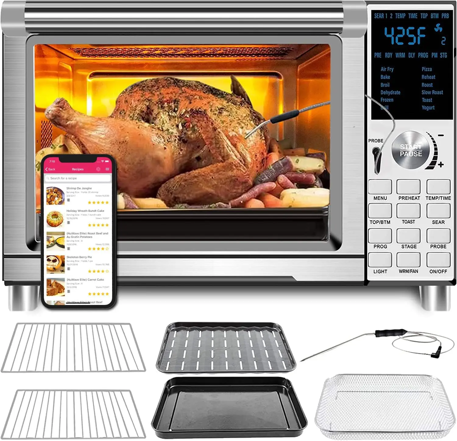 Air Fryer Toaster Smart Oven, 12-in-1 Countertop Convection, 30-QT XL Capacity, 50°-500°F Temperature Controls, Top and Bottom 
Air Fryer Toaster Smart Oven, 12-in-1 Countertop Convection, 30-QT XL Capacity, 50°-500°F Temperature Controls, Top and Bottom