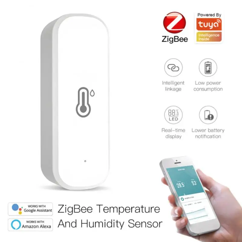 

Умный датчик температуры и влажности Tuya ZigBee/Wi-Fi, работает от аккумулятора, работает с Alexa Google Home