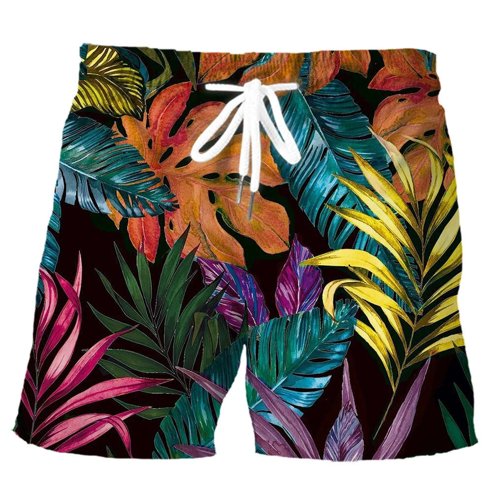 

HX Hawaiian Beach Shorts Polynesian Colorful Leaf Printed Board Shorts Fashion Men Clothing Ropa Hombre Dropshipping