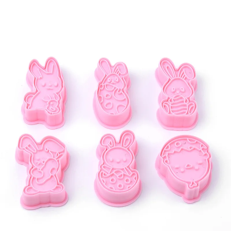 

6pcs Easter Cartoon Bunny Cookie Press Mold Polymer Clay Cutter Emboss Stamp Modeling Pottery Ceramic Tools DIY Hobby Art Craft