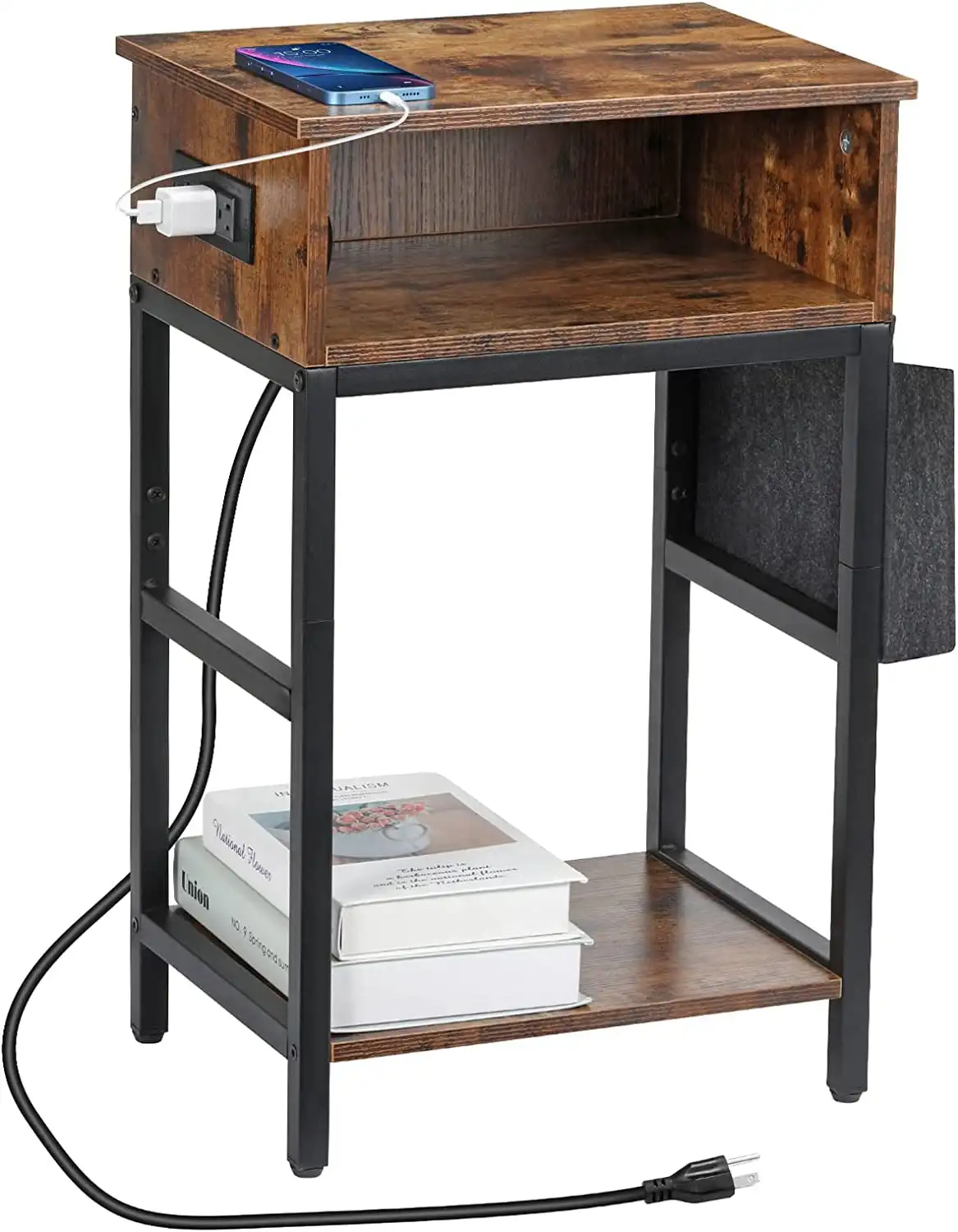 Western Home End Table with Storage Bag, Drawer and Build-In Fast Charging Station with USB Ports Nightstand, Rustic Brown Wood
Western Home End Table with Storage Bag, Drawer and Build-In Fast Charging Station with USB Ports Nightstand, Rustic Brown Wood