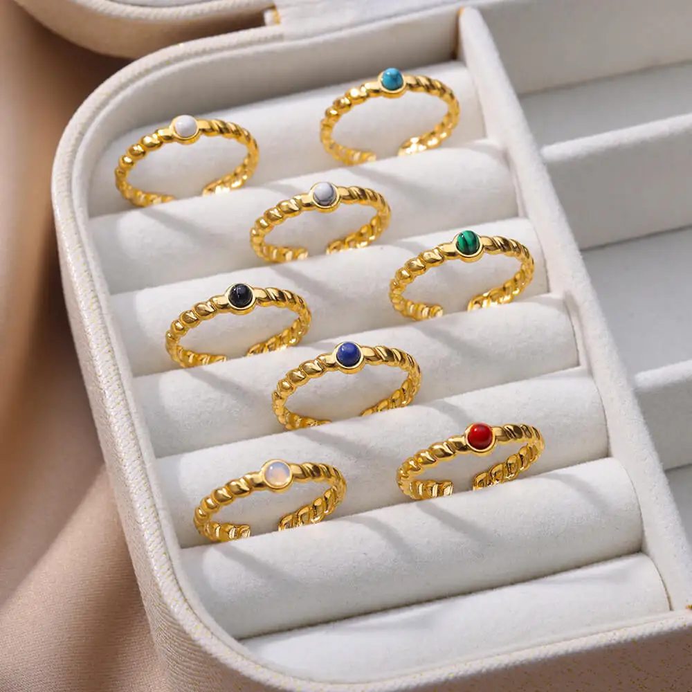 Stainless Steel Round Stone Ring Open Adjustable Twisted Chain Stone Opals Ring Vintage Birthday Party Jewelry Gift 2023 bague 
Stainless Steel Round Stone Ring Open Adjustable Twisted Chain Stone Opals Ring Vintage Birthday Party Jewelry Gift 2023 bague