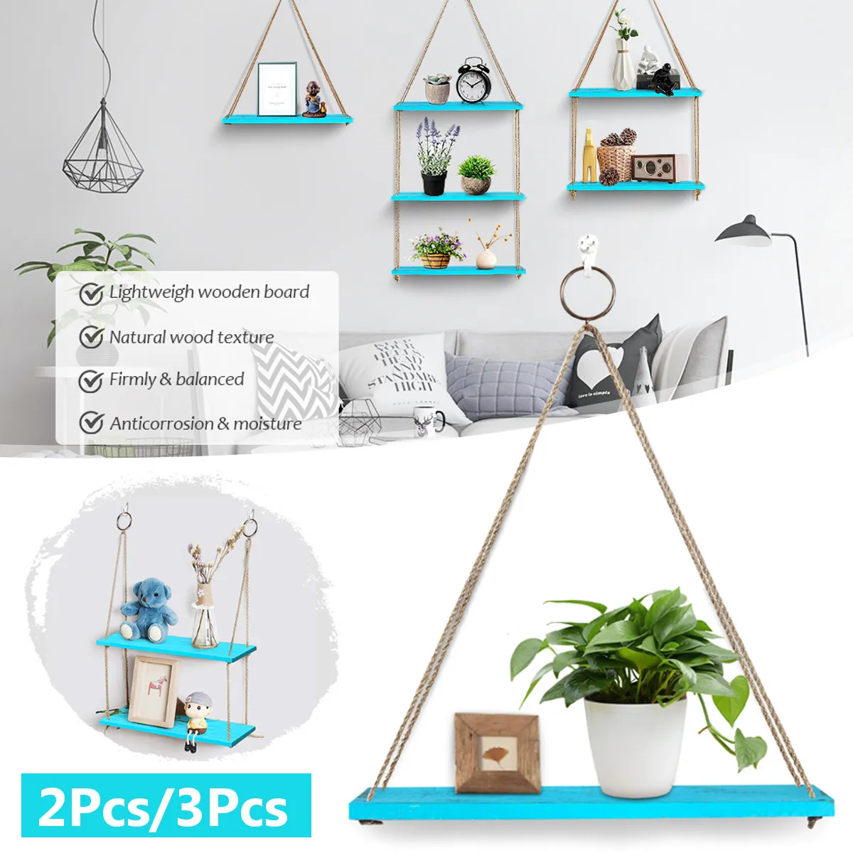 2/3Pcs Wall Mounted Floating Shelves Swing Hanging Rope Plant Flower Pot Display Decorative Rack Decor for Livingroom Garden
2/3Pcs Wall Mounted Floating Shelves Swing Hanging Rope Plant Flower Pot Display Decorative Rack Decor for Livingroom Garden