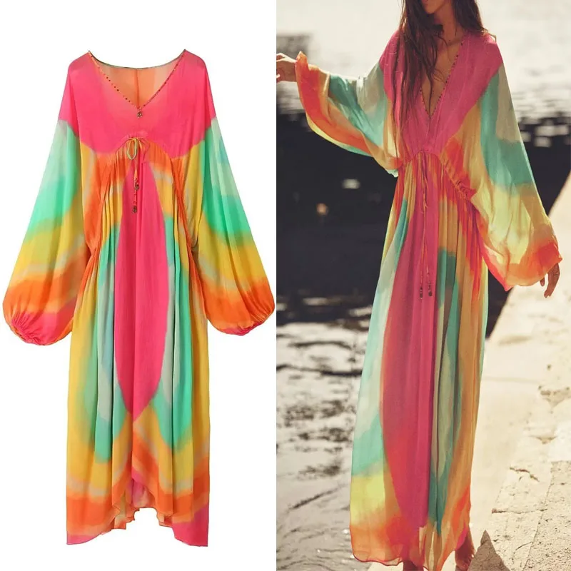 TRAF Women Beaded Tie Dye Midi Dress V-neck Drawstring Dresses Long Sleeved Balloon Sleeves Dress Summer Beach Dress Vestidos
TRAF Women Beaded Tie Dye Midi Dress V-neck Drawstring Dresses Long Sleeved Balloon Sleeves Dress Summer Beach Dress Vestidos