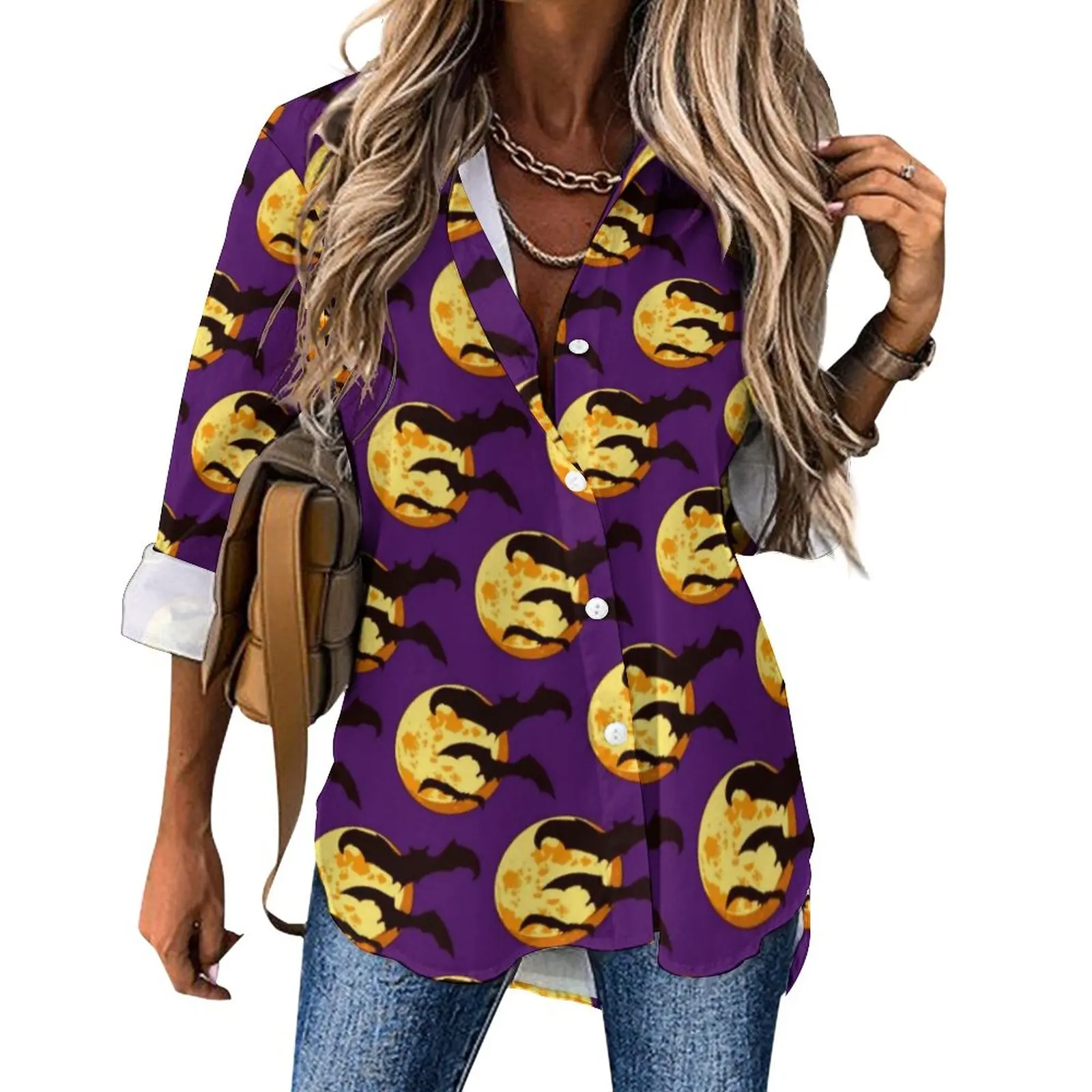 Moon Flying Bats Blouse Women Cute Halloween Street Style Loose Blouses Autumn Long-Sleeve Cool Shirts Custom Tops Big Size
Moon Flying Bats Blouse Women Cute Halloween Street Style Loose Blouses Autumn Long-Sleeve Cool Shirts Custom Tops Big Size